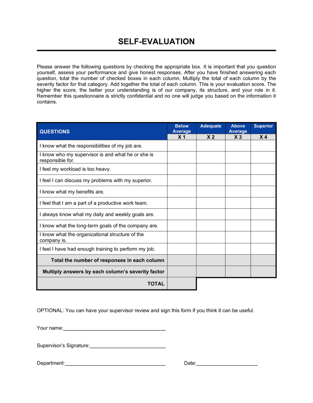 Self Evaluation Template