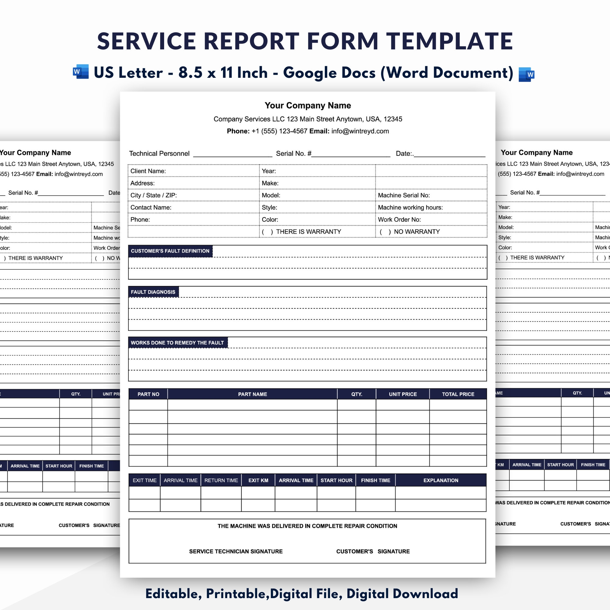 Service Report Form Template Customer Service Report Form Google Docs word Document Etsy