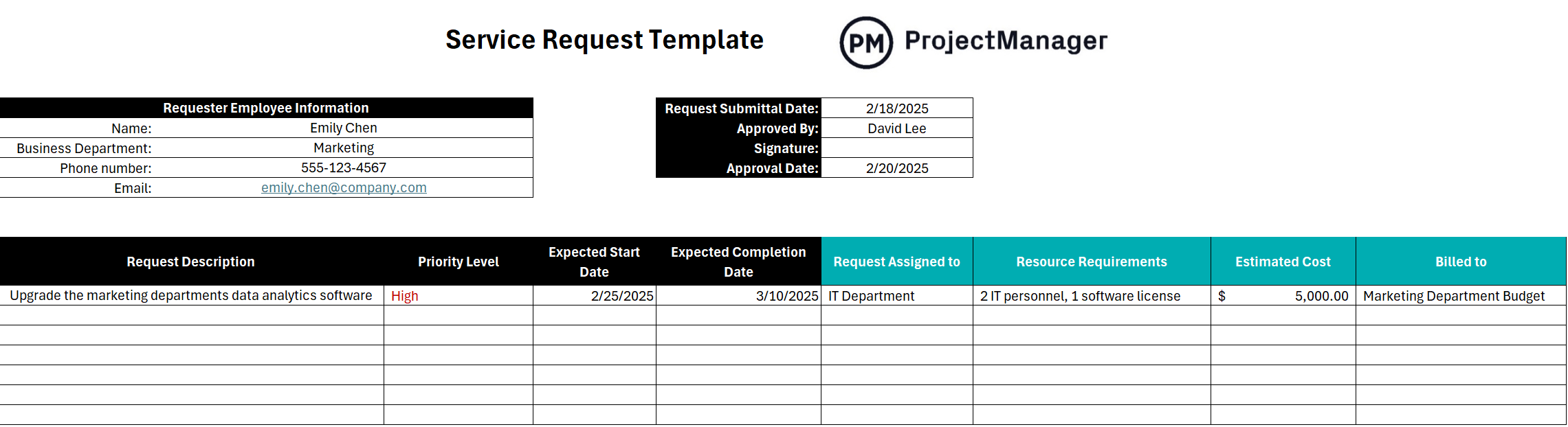 Service Request Form For Excel Free Download 