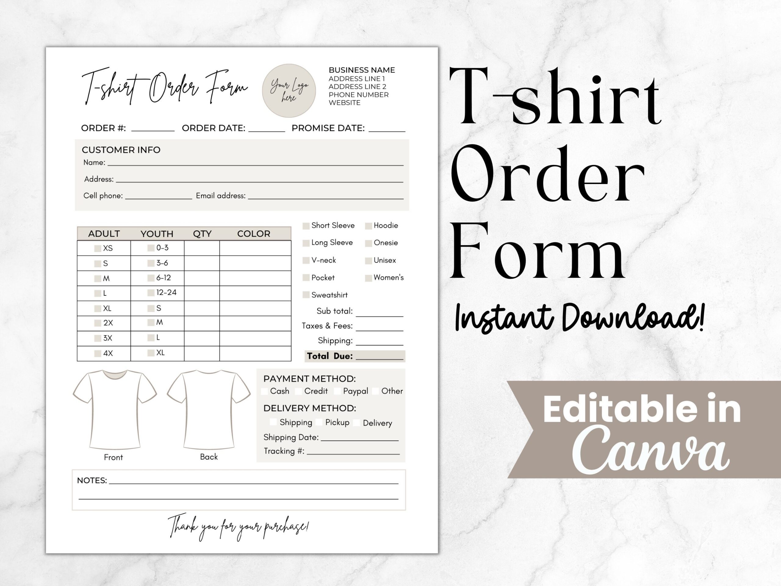 t shirt order form