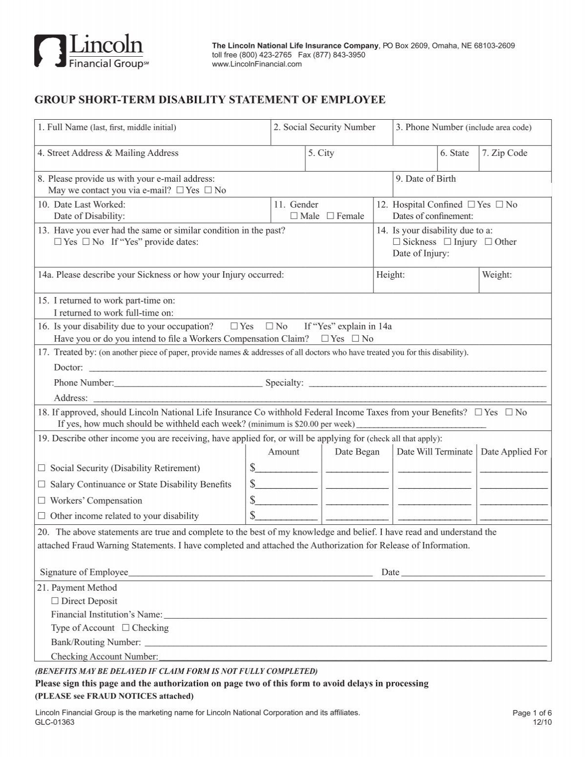 Short Term Disability Claim Form Short Term Disability Claim Form