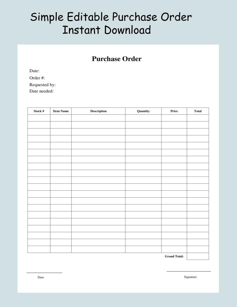 Simple Minimal Editable Purchase Order Form Template Downloadable Printable Order Form Etsy Simple Minimal Editable Purchase Order Form Template Downloadable Printable Order Form Etsy