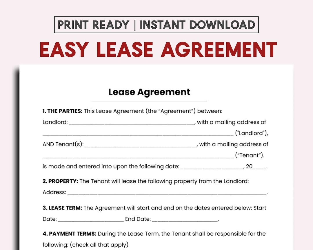 Simple One Page Lease Agreement Etsy Simple One Page Lease Agreement Etsy