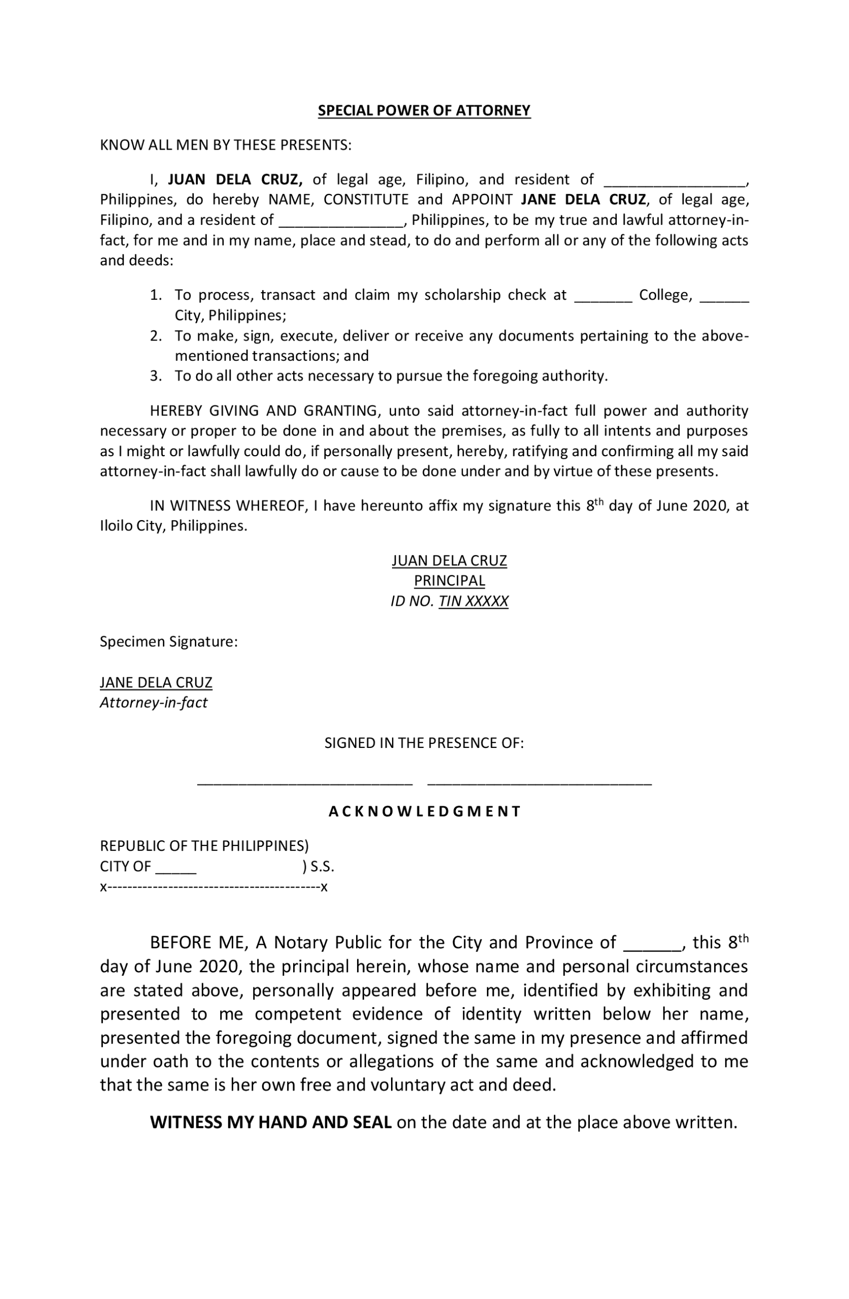 specific power of attorney