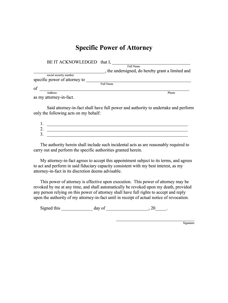 Specific Power Poa Fill Online Printable Fillable Blank PdfFiller