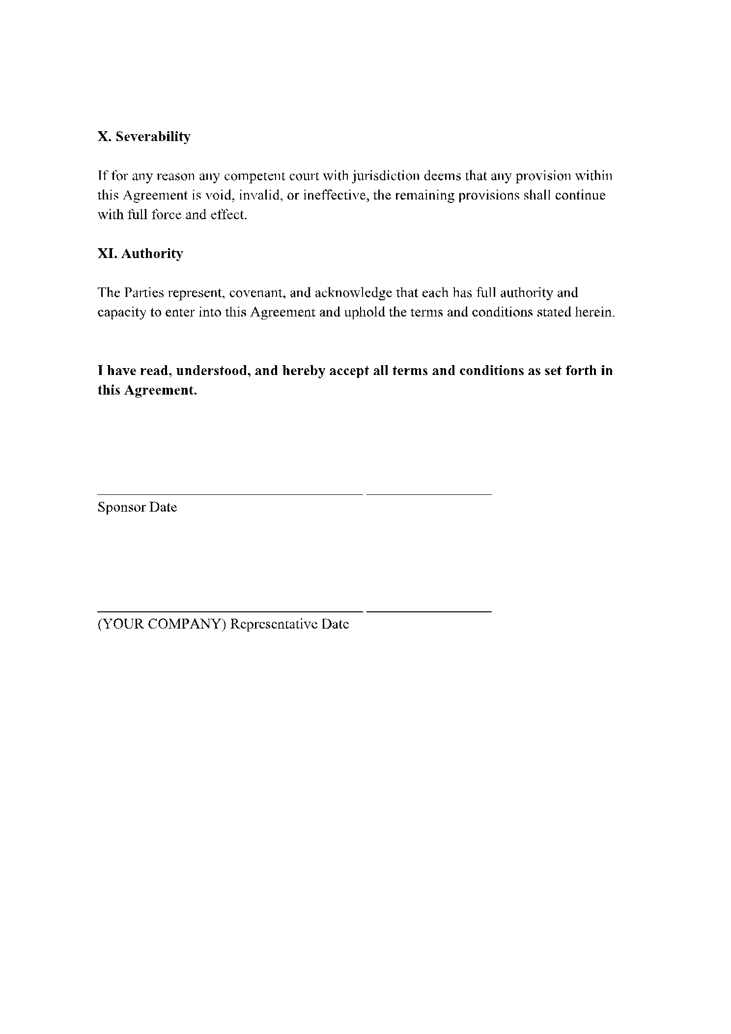 Sponsorship Agreement Template In 2021 Free Download 