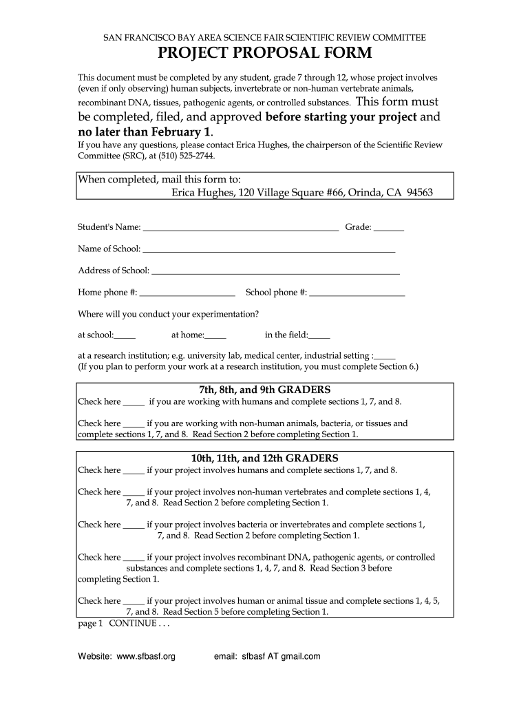 SRC Proposal Form 2000 San Francisco Bay Area Science Fair Sfbasf Fill Out Sign Online DocHub