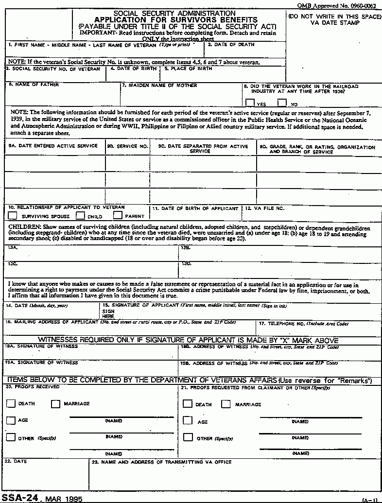 SSA POMS RS 01702 466 SSA 24 Application For Survivors Benefits Exhibit 03 24 1996