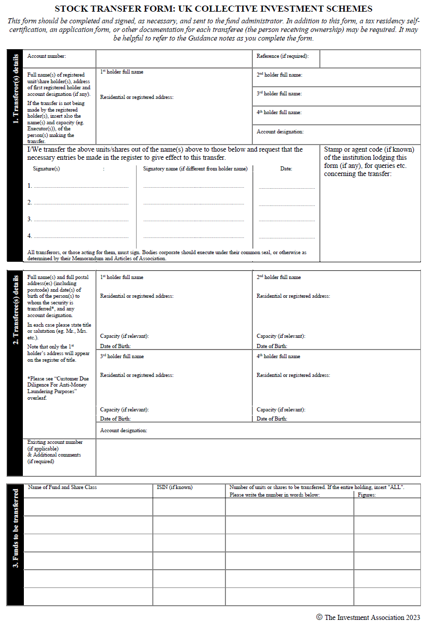 Stock Transfer Form Stock Transfer Form