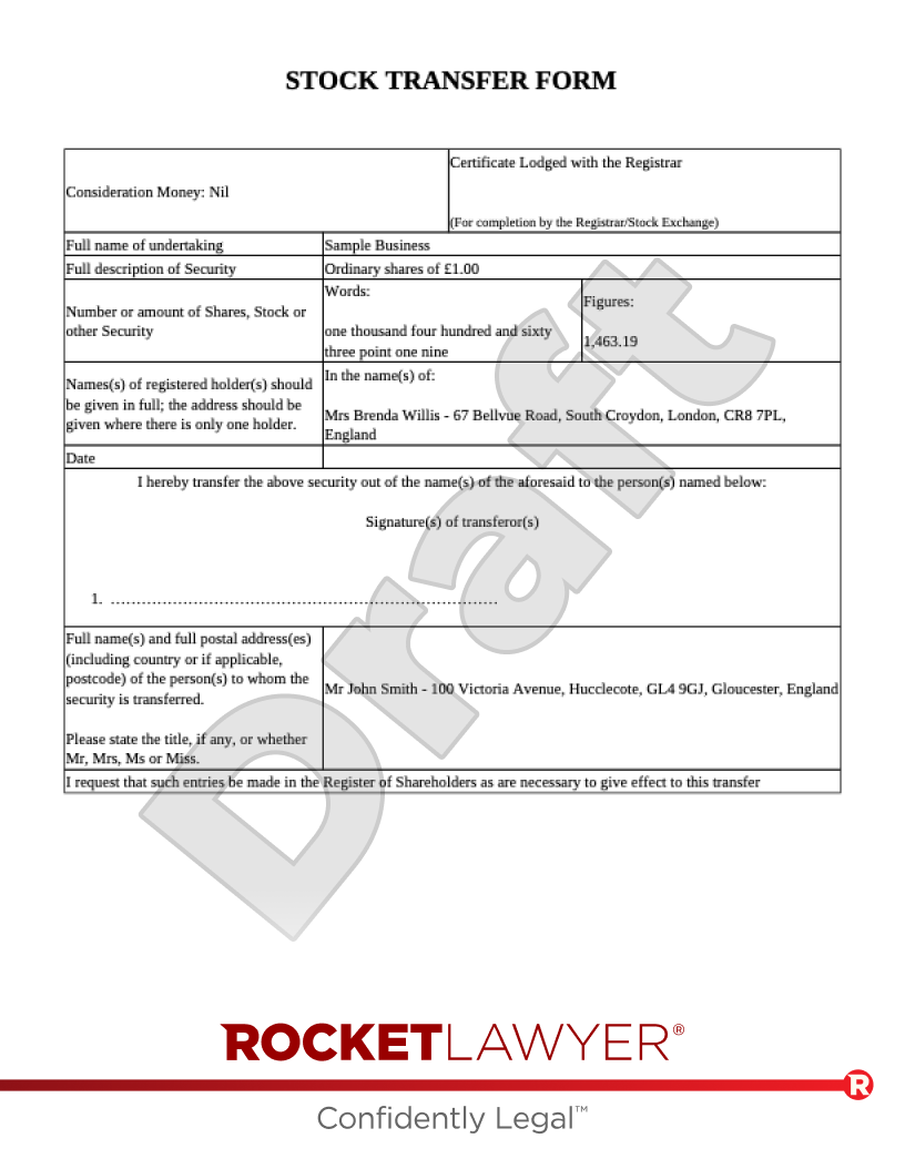 Stock Transfer Form Template FAQs Rocket Lawyer UK Stock Transfer Form Template FAQs Rocket Lawyer UK