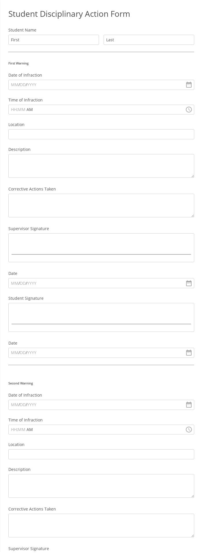 Student Disciplinary Action Form Template 123FormBuilder