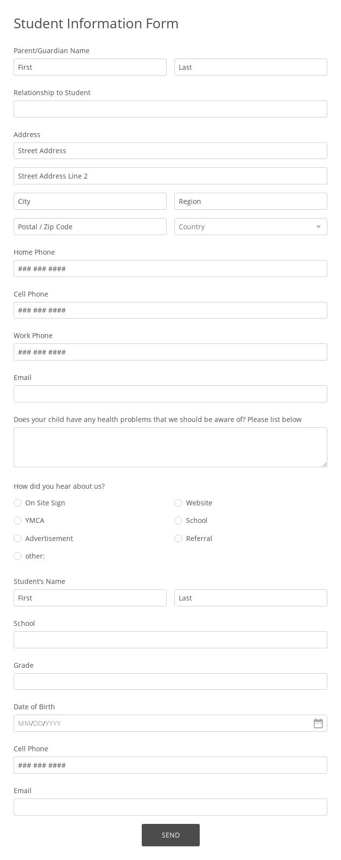 Student Information Form Template 123FormBuilder