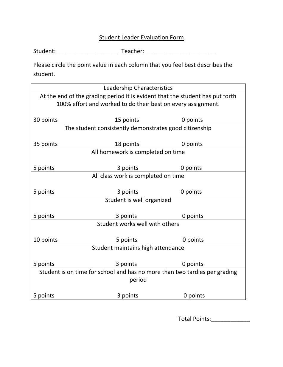 leadership evaluation form