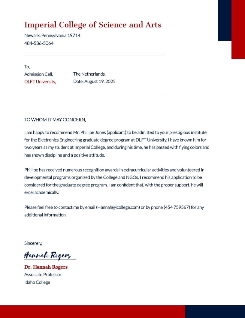 Student Letter Of Recommendation Template Visme