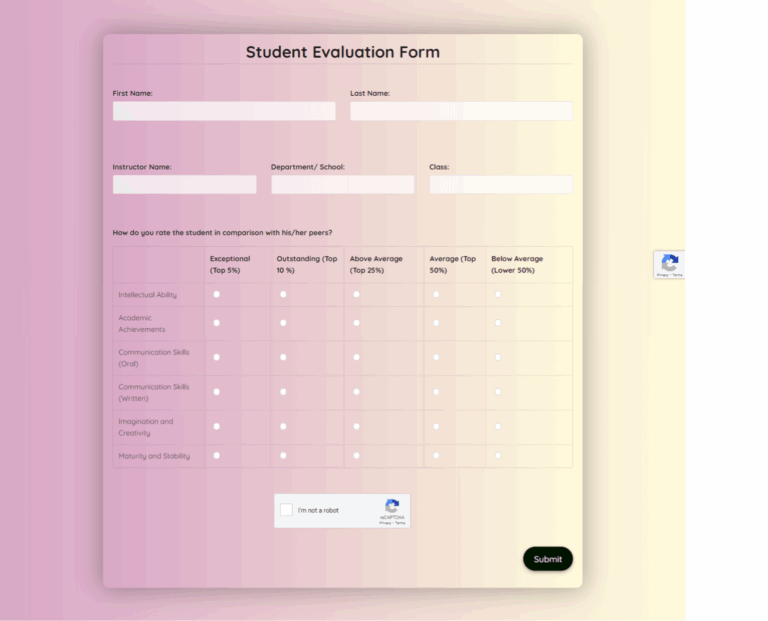 Student Performance Evaluation Form Template Formplus