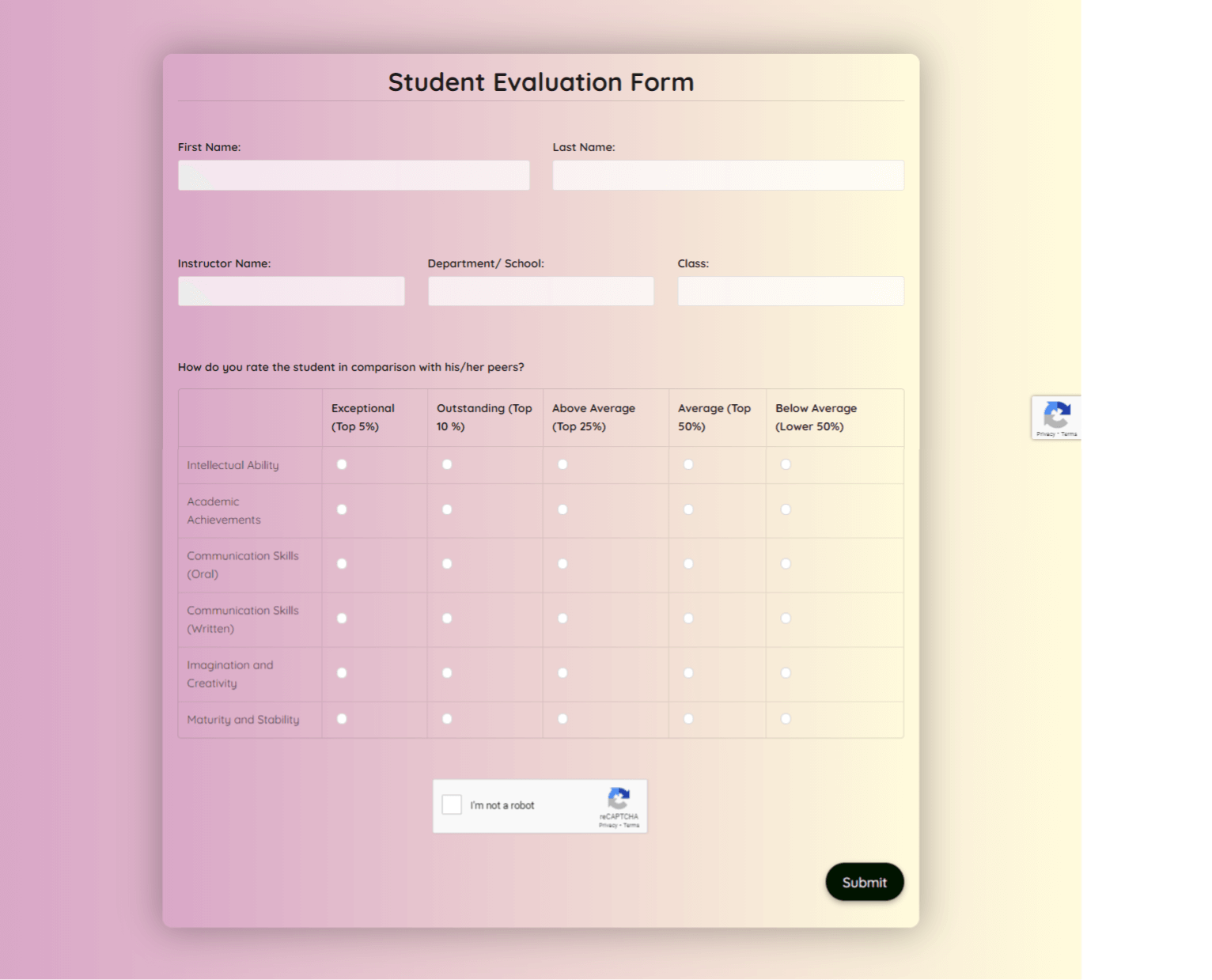 Student Performance Evaluation Form Template Formplus