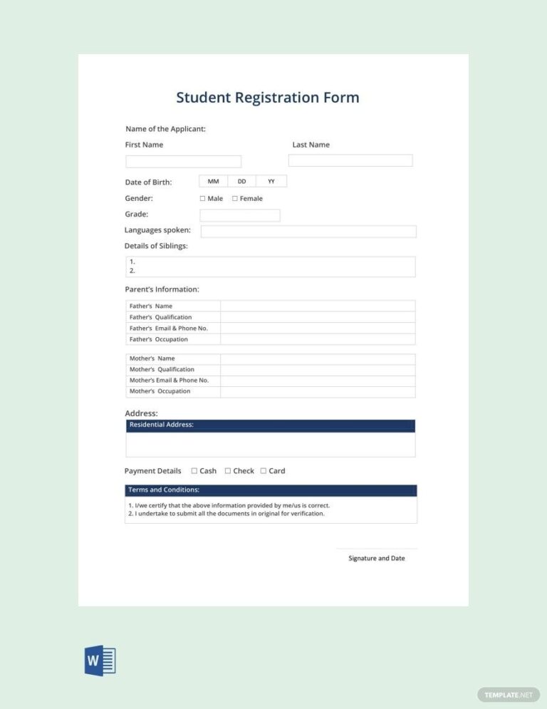 Student Registration Form Template In Word PDF Google Docs Download Template