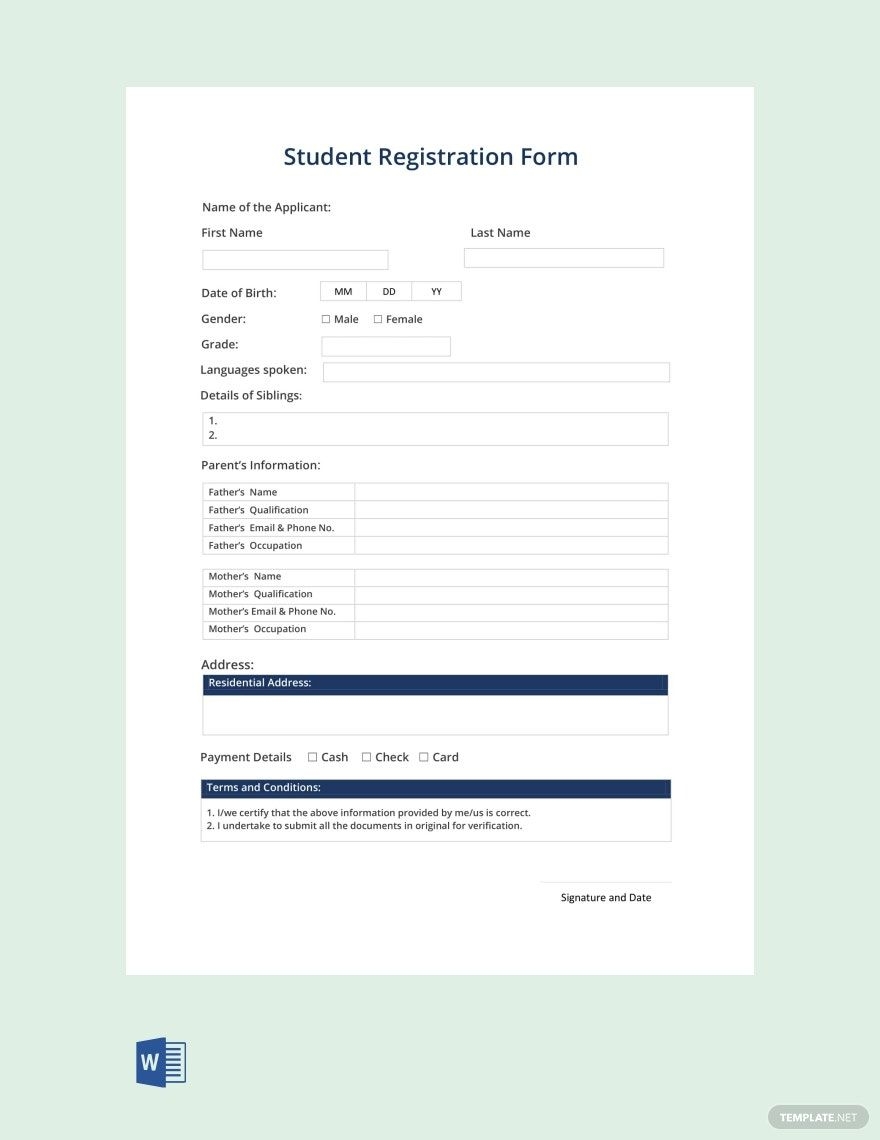 Student Registration Form Template In Word PDF Google Docs Download Template Student Registration Form Template In Word PDF Google Docs Download Template