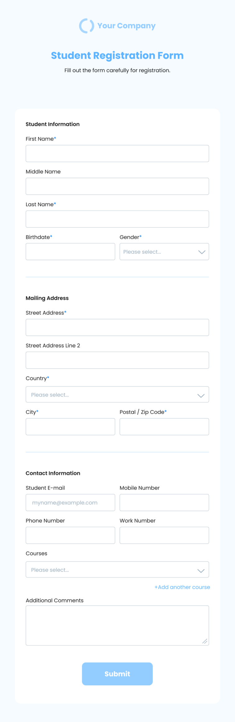 student registration form student registration form