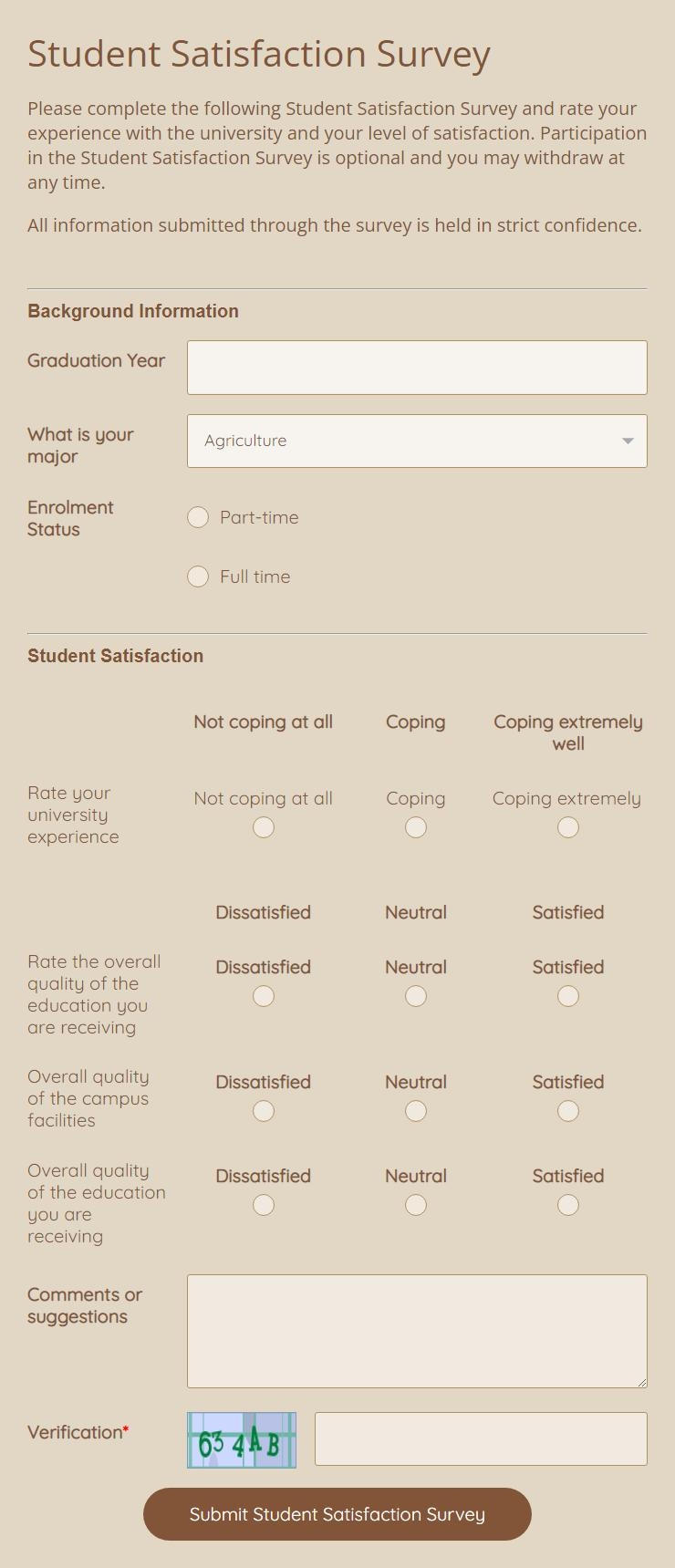 Student Satisfaction Survey Form Template 123FormBuilder