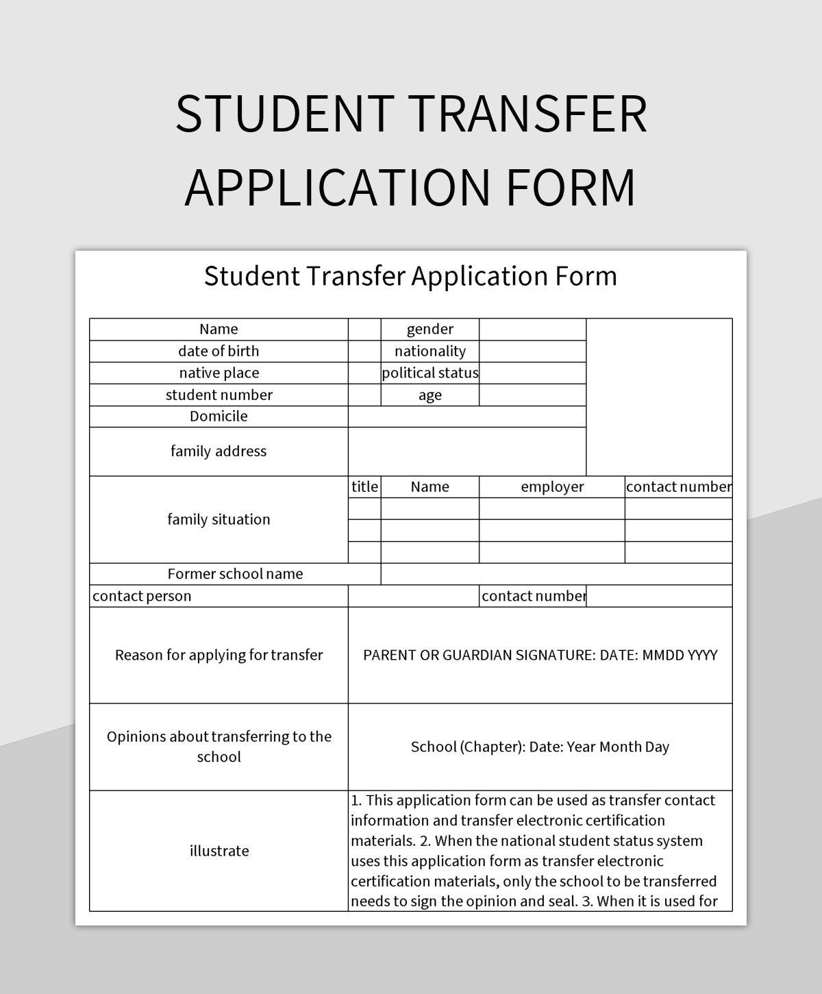 Student Transfer Application Form Excel Template And Google Sheets File For Free Download Slidesdocs