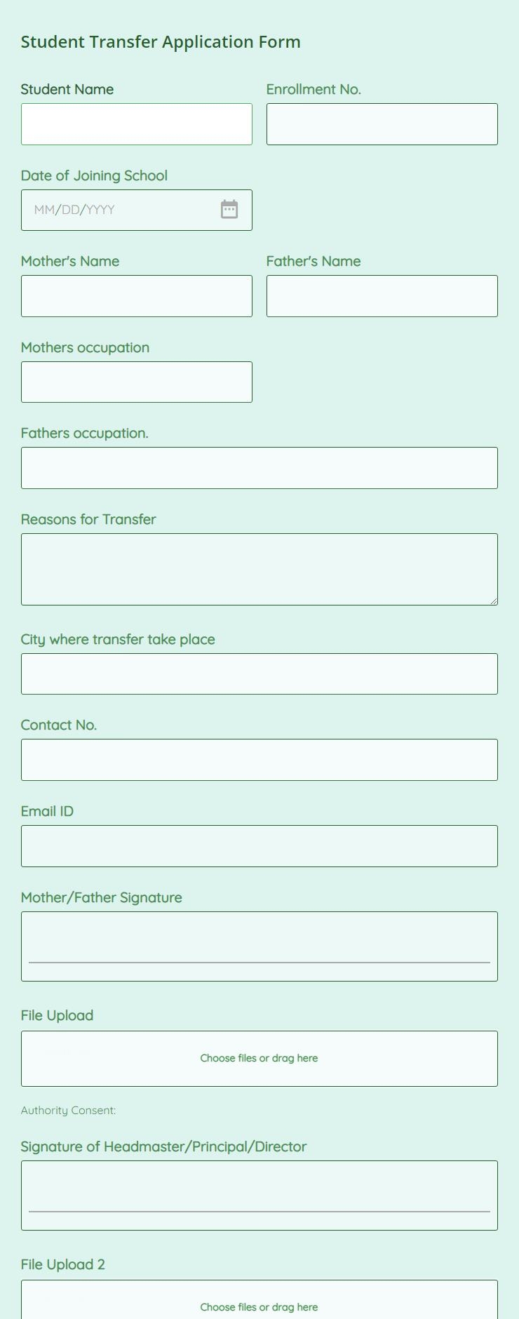 Student Transfer Application Form Template 123FormBuilder