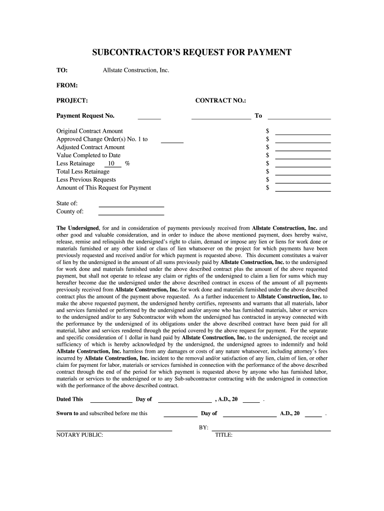 Subcontractors Request Payment Fill Online Printable Fillable Blank PdfFiller