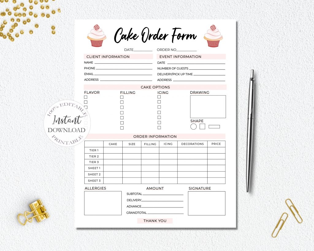SunRayArt Designs Custom Order Form Template Editable Forms
