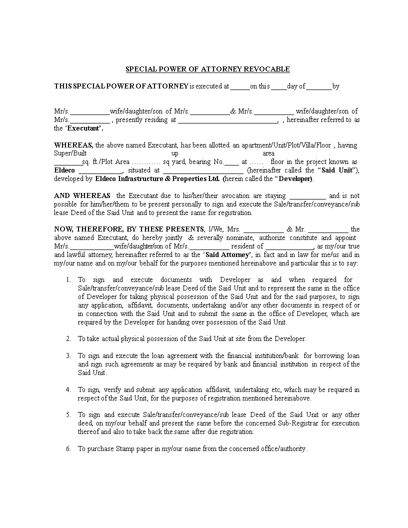 T l charger Gratuit Special Power Of Attorney Form