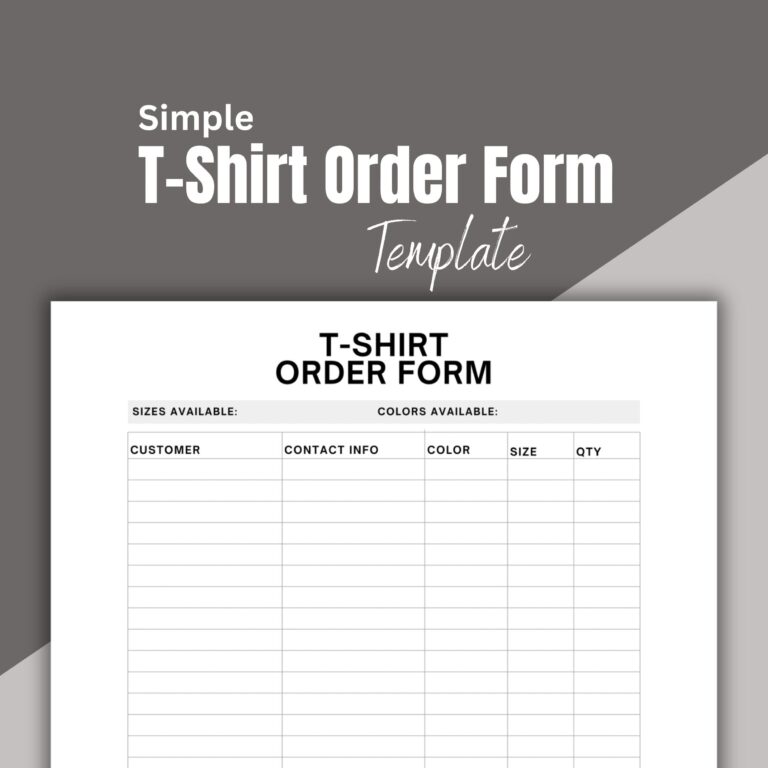 T shirt Order Form Template Customizable Order Form Printable Etsy