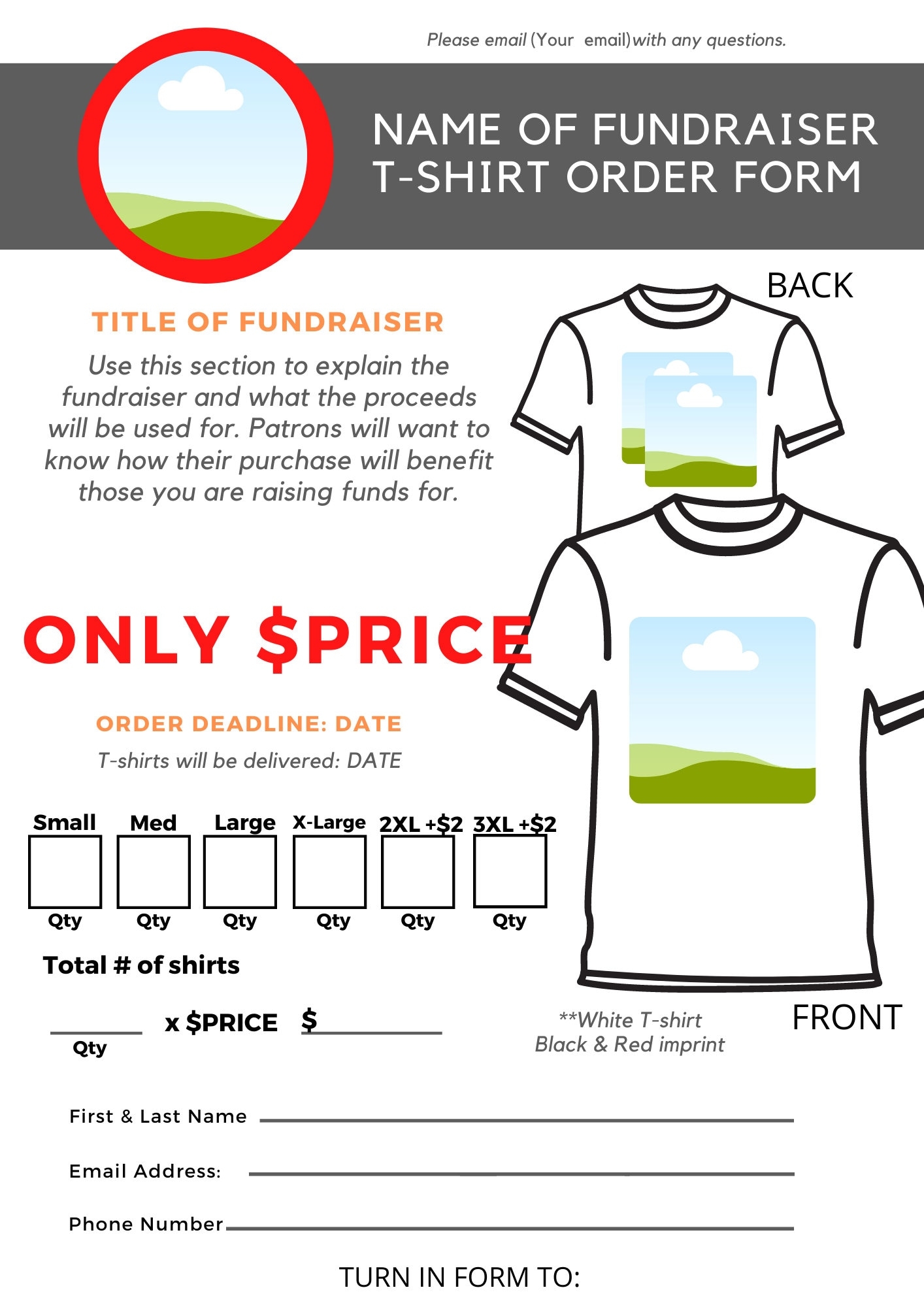 T shirt Order Form Template Etsy