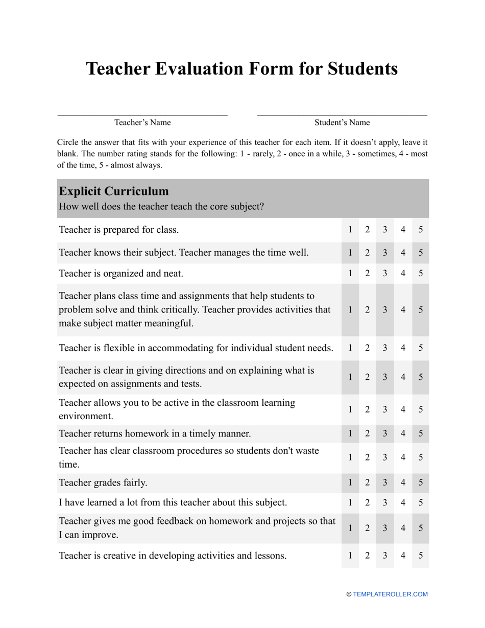 teacher evaluation form