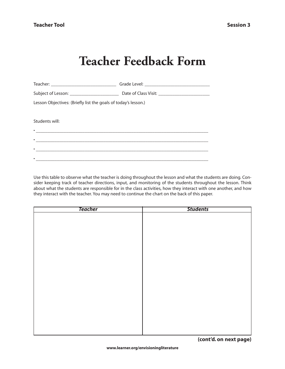 teacher feedback form