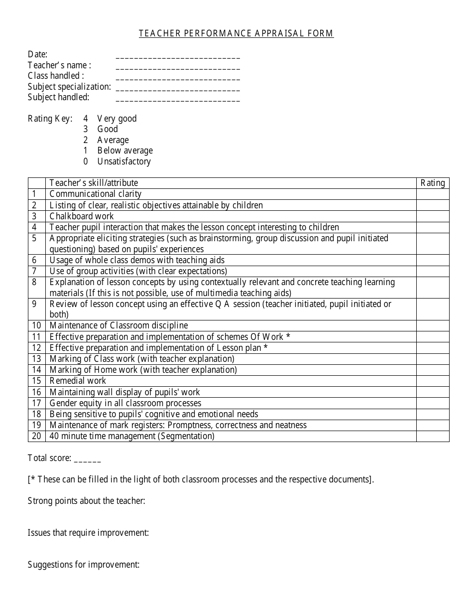 Teacher Performance Appraisal Form Fill Out Sign Online And Download PDF Templateroller