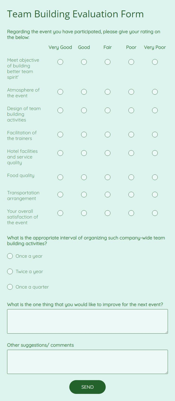Team Building Evaluation Form Template 123FormBuilder Team Building Evaluation Form Template 123FormBuilder