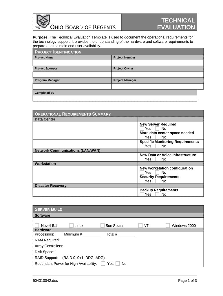 technical evaluation form
