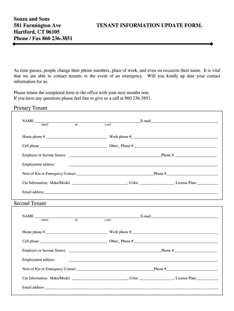 Tenancy Update Form Fill Online Printable Fillable Blank PdfFiller
