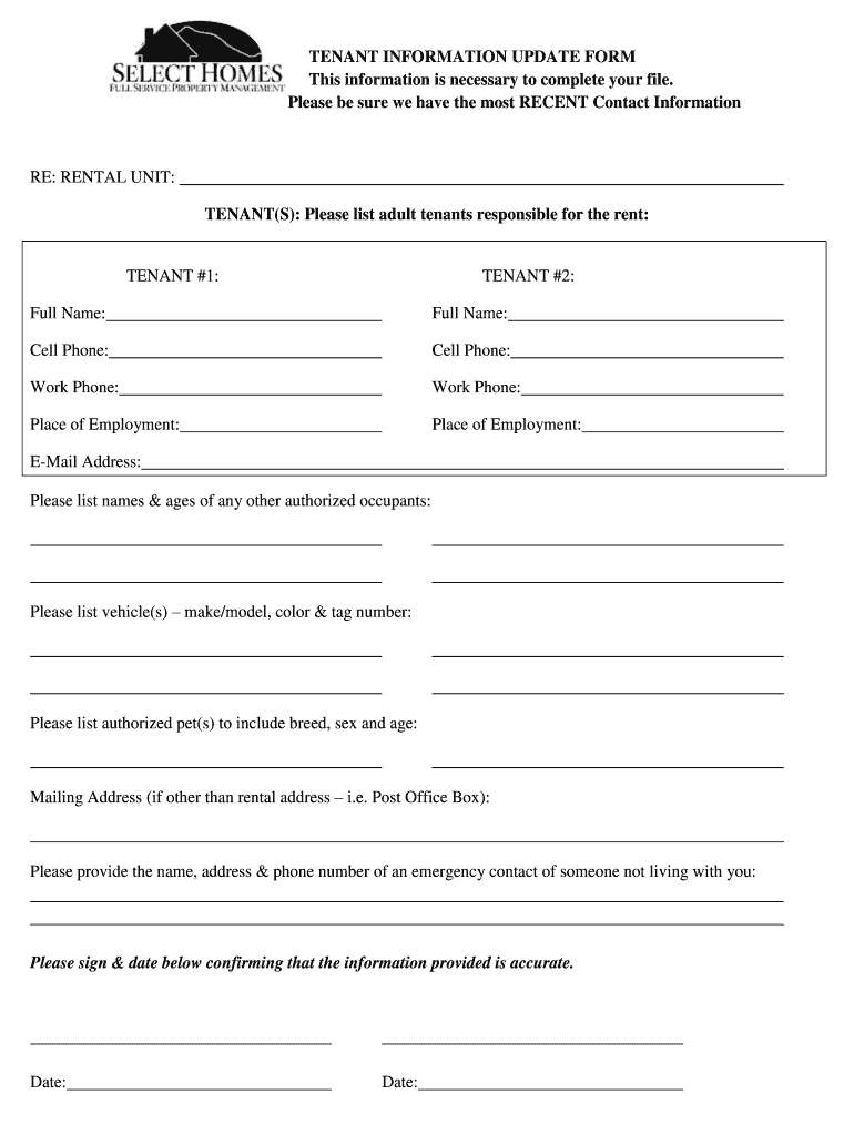 Tenant Information Form Fill Out Sign Online DocHub