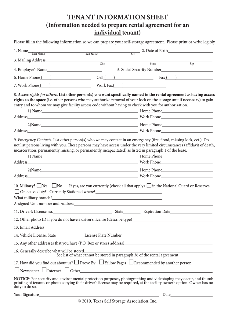 Tenant Information Sheet Fill Out Sign Online DocHub