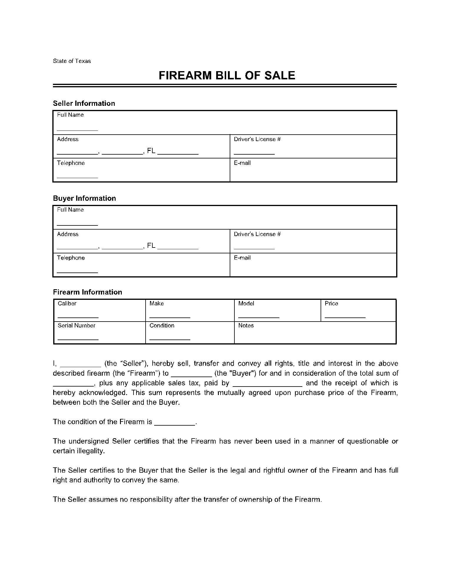 firearm bill of sale firearm bill of sale