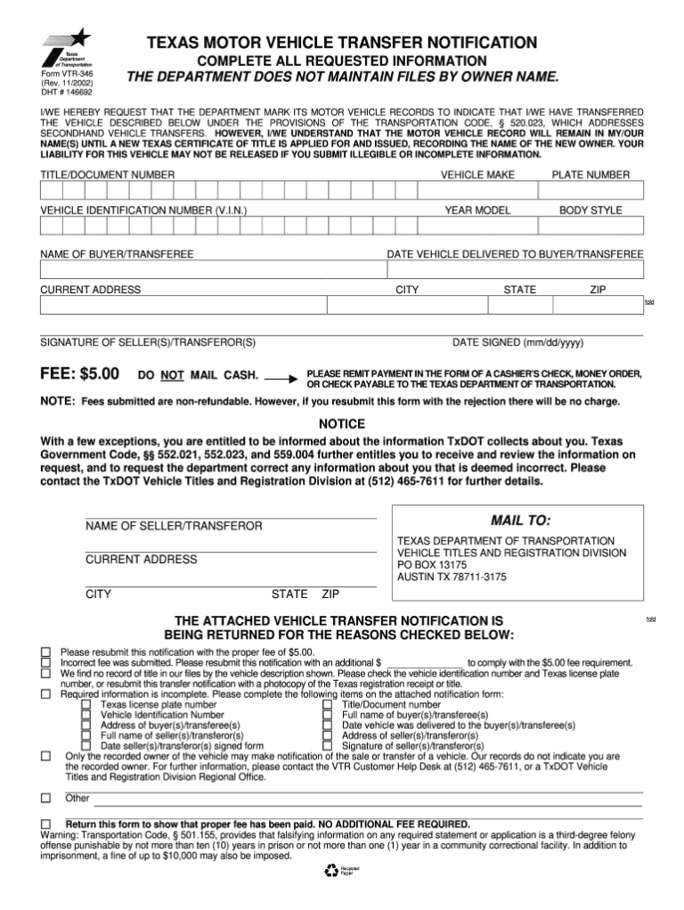 Texas Title Transfer Form Fill Out Sign Online DocHub