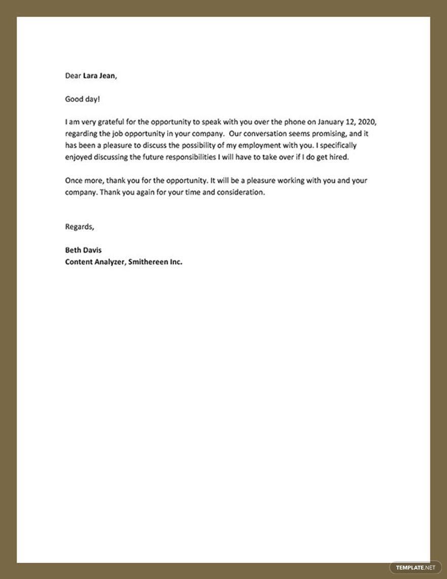 Thank You Letter After Phone Interview Template In Word Google Docs PDF Download Template