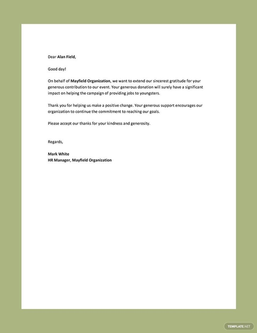Thank You Letter For Donation In Word Google Docs PDF Download Template