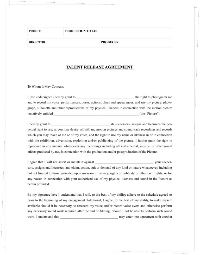 The Complete Guide To Actor Release Forms FREE Template 