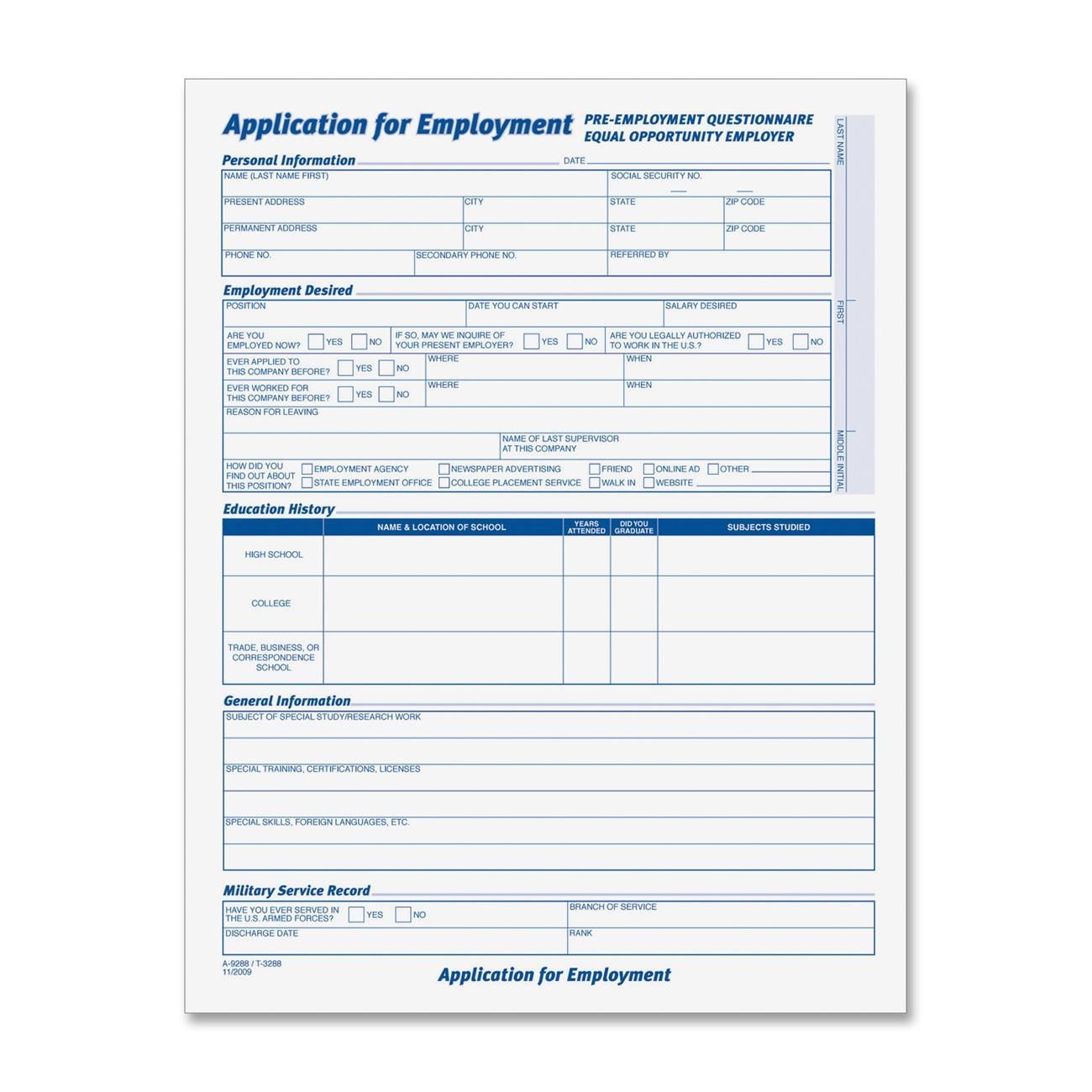 Tops 32851 Application For Employment 8 1 2 X 11 Two 50 Form Pads Worksheets Library