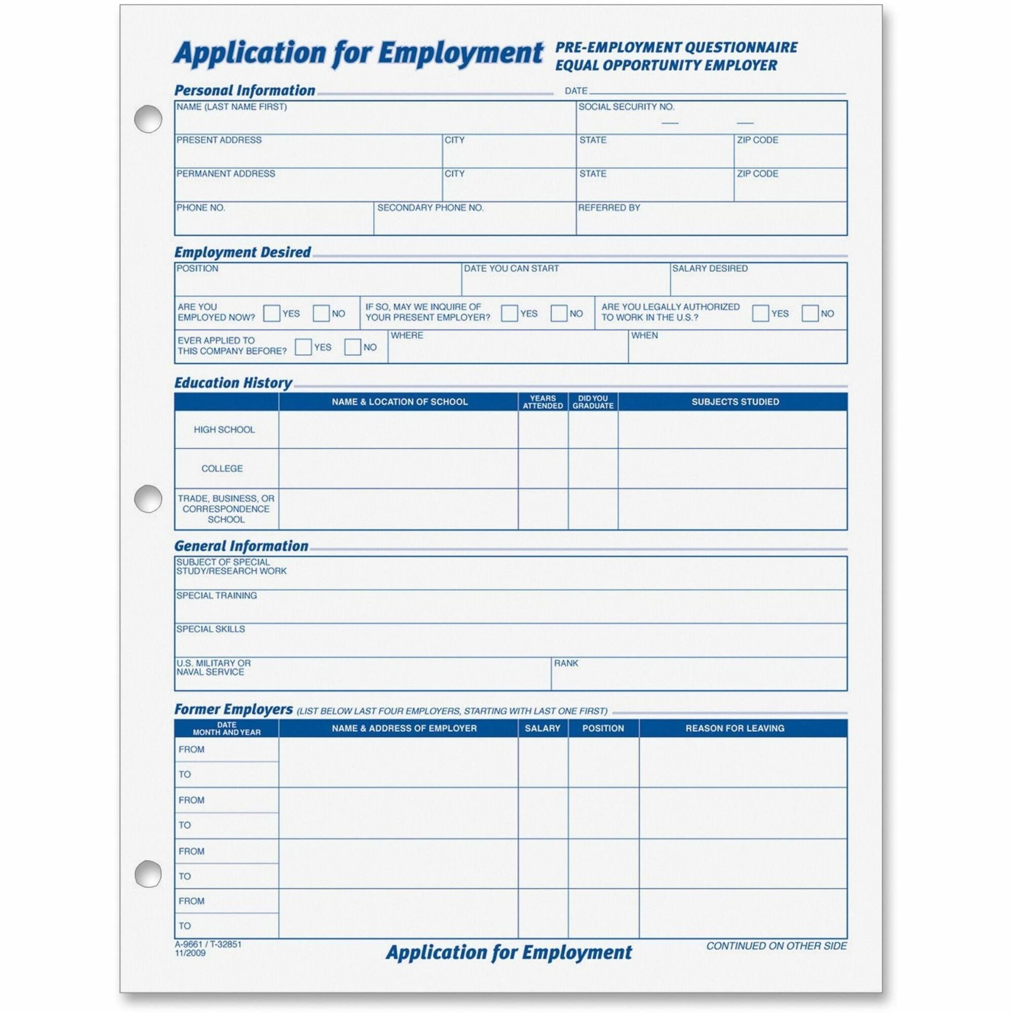 TOPS Employment Application Forms
