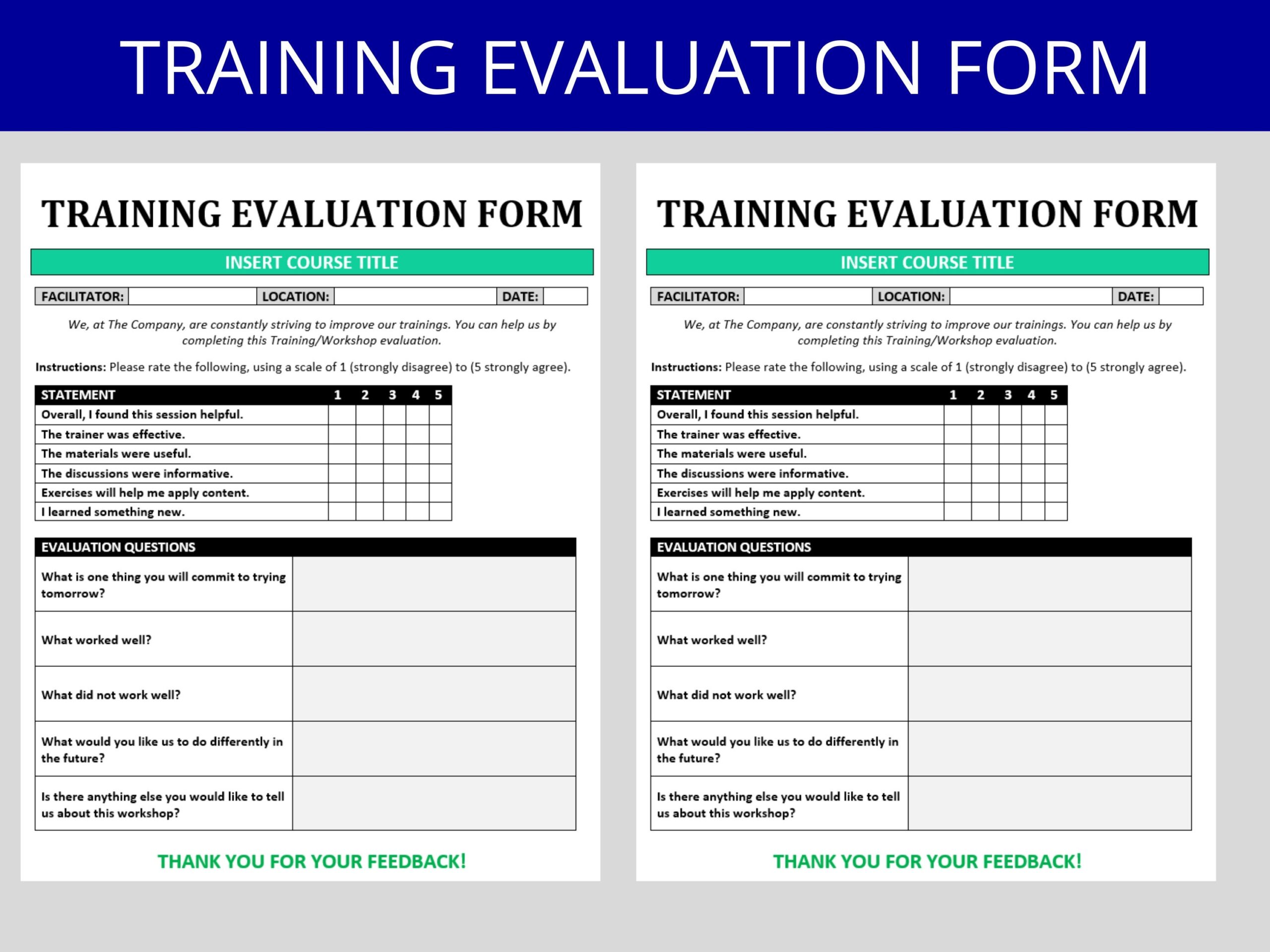 Training Evaluation Form Template HR Feedback editable MS Word Etsy