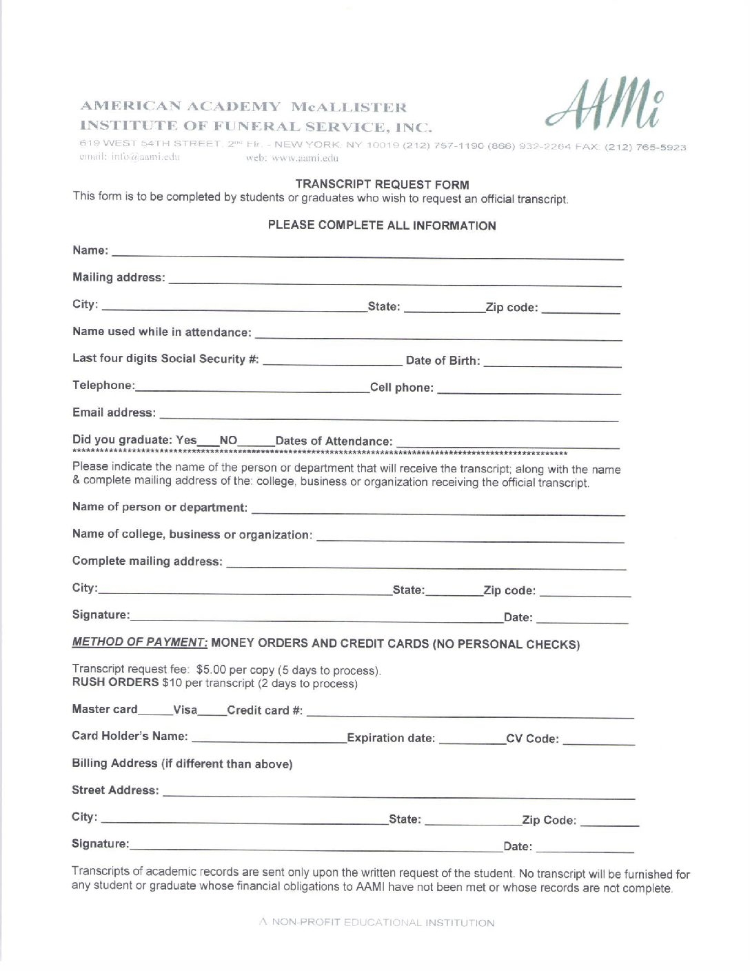 Transcript Request Form AAMI