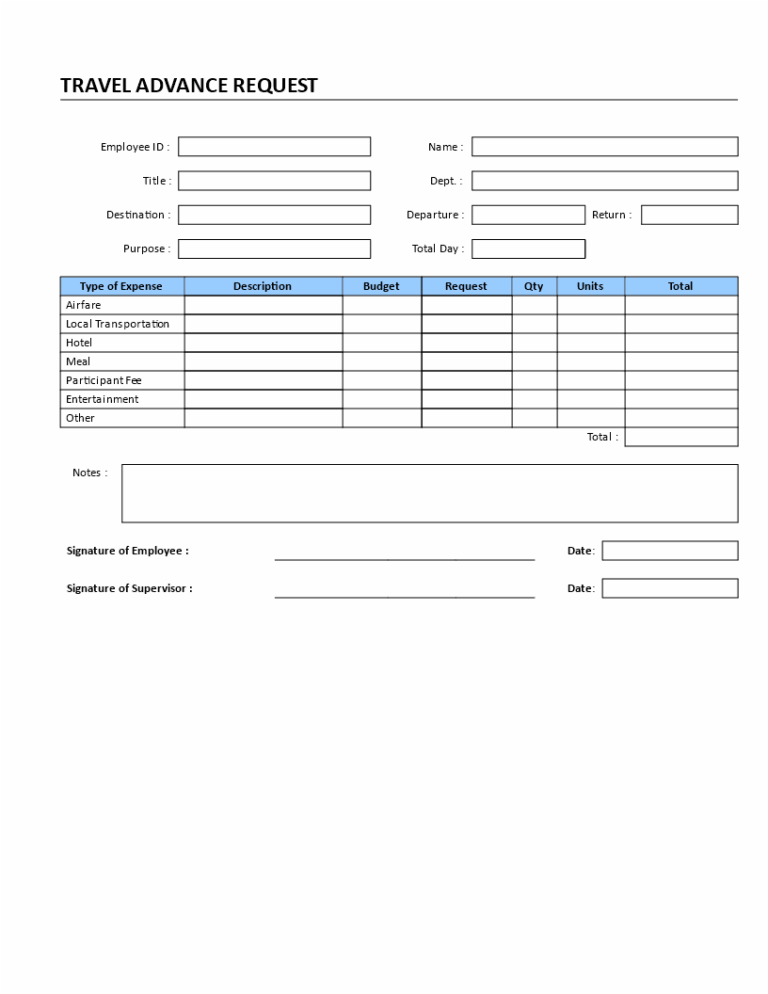 Travel Advance Request Templates At Allbusinesstemplates