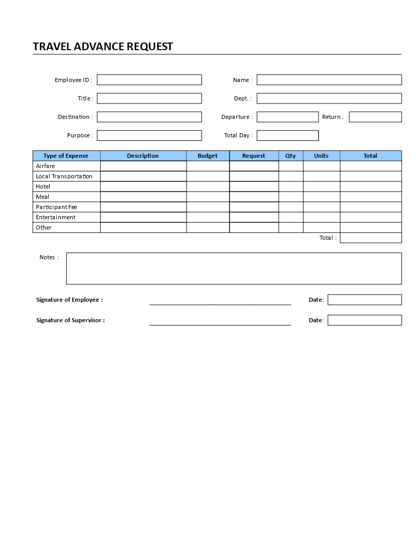 Travel Advance Request Templates At Allbusinesstemplates